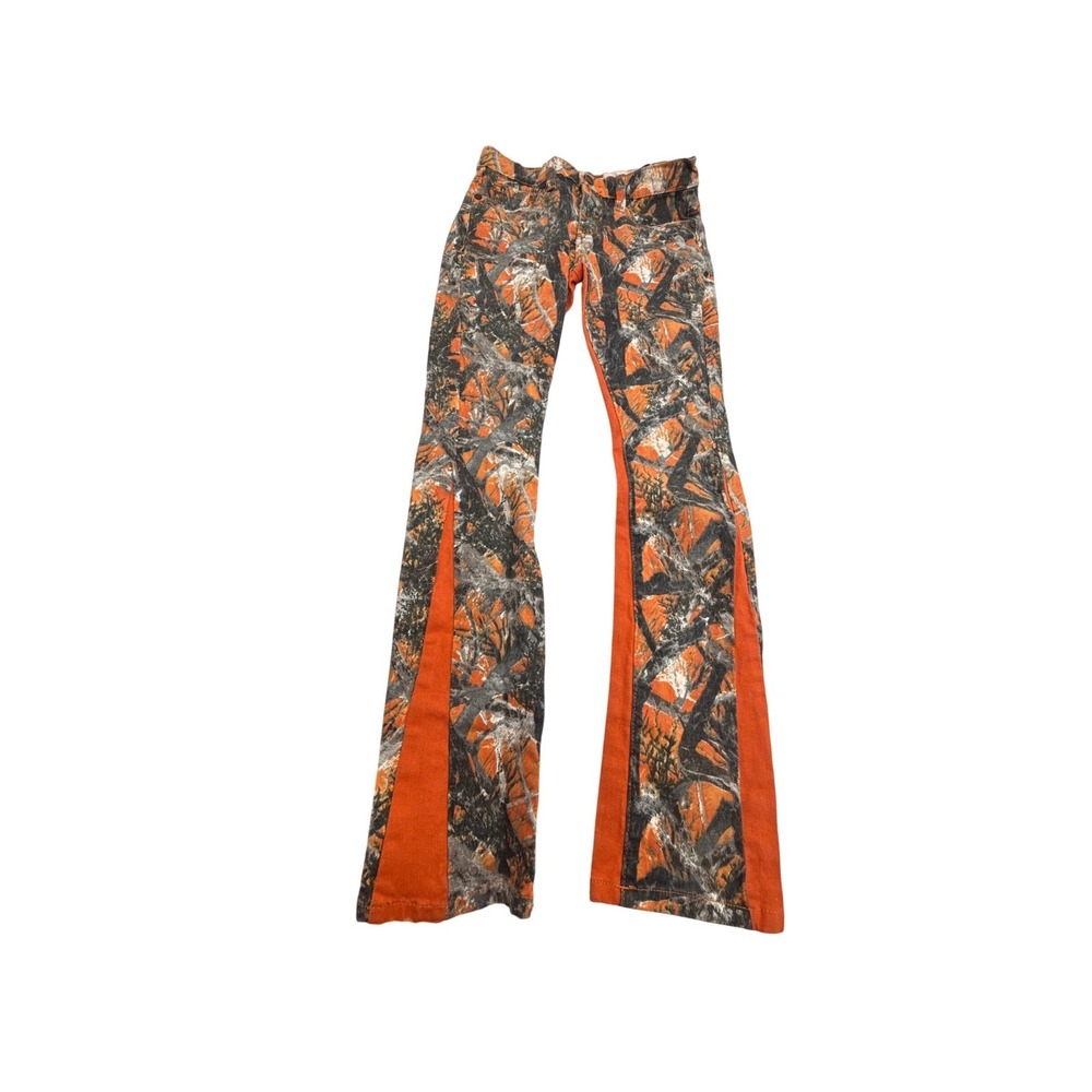 Evolution In Design Girls 12 Orange Black Camo Stacked Fit Jeans Y2K